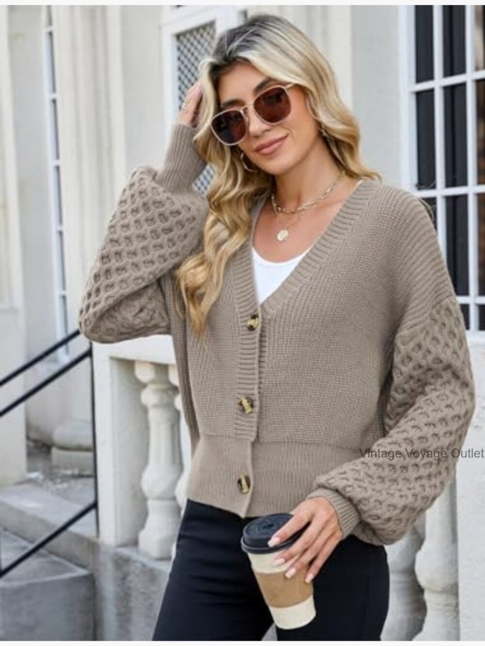 Chunky Ribbed Knit Open Front Cardigan Sweater, Button Front, Long Sleeve, - Picture 4 of 7